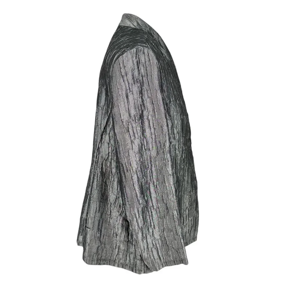 Coldwater‎ Creek SZ M Crinkled Metallic Open Front Jacket Blazer Textured Gray